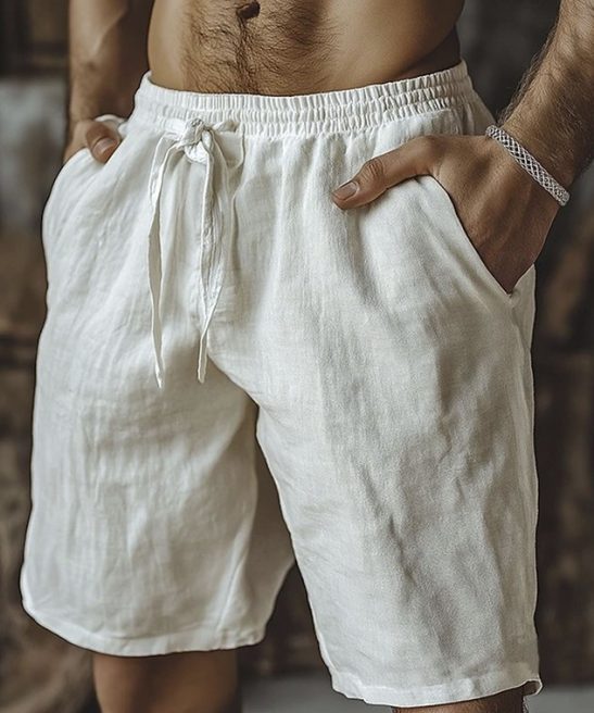 Hawaiian Vacation Solid Color Casual Cotton and Linen Men's Beach Shorts Big & Tall