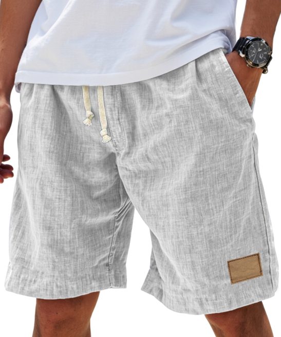 Men's Breathable Linen Embroidered Logo Loose Holiday Shorts