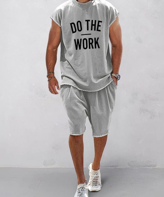 Casual Loose Fit Word Printed Sports Set