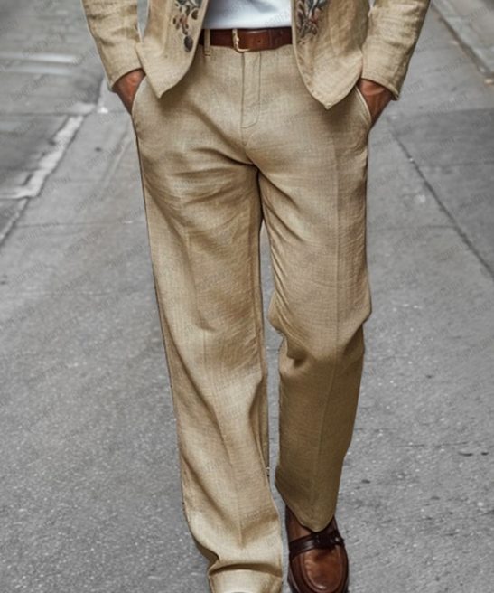 Elegant Linen Blend Straight Leg Pants