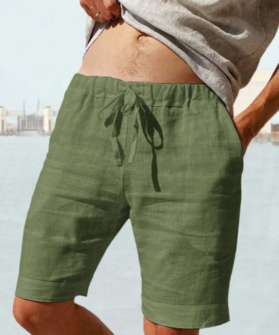 Cotton Linen Drawstring Casual Shorts