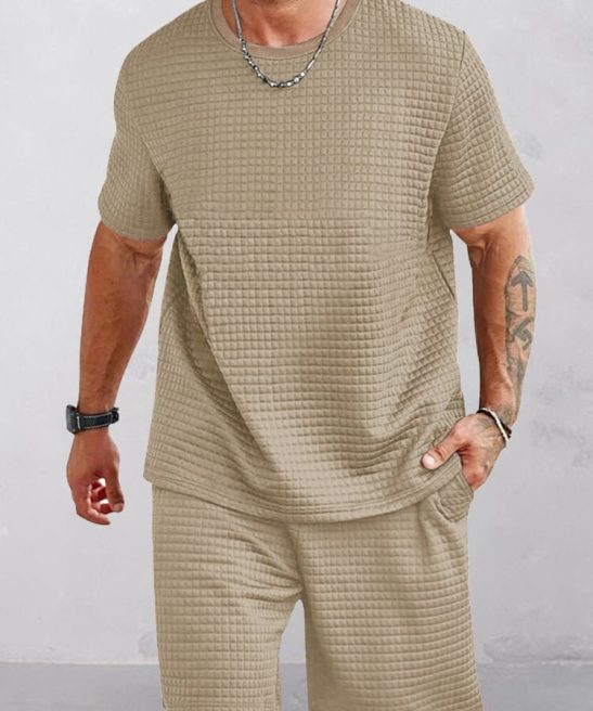 Casual Simple Waffle Tracksuit Set