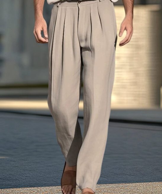 Cotton Linen Pleated Wide-Leg Trousers