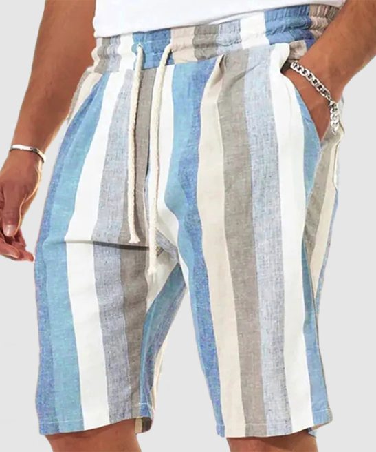 Men's Vacation Striped Cotton Linen Shorts